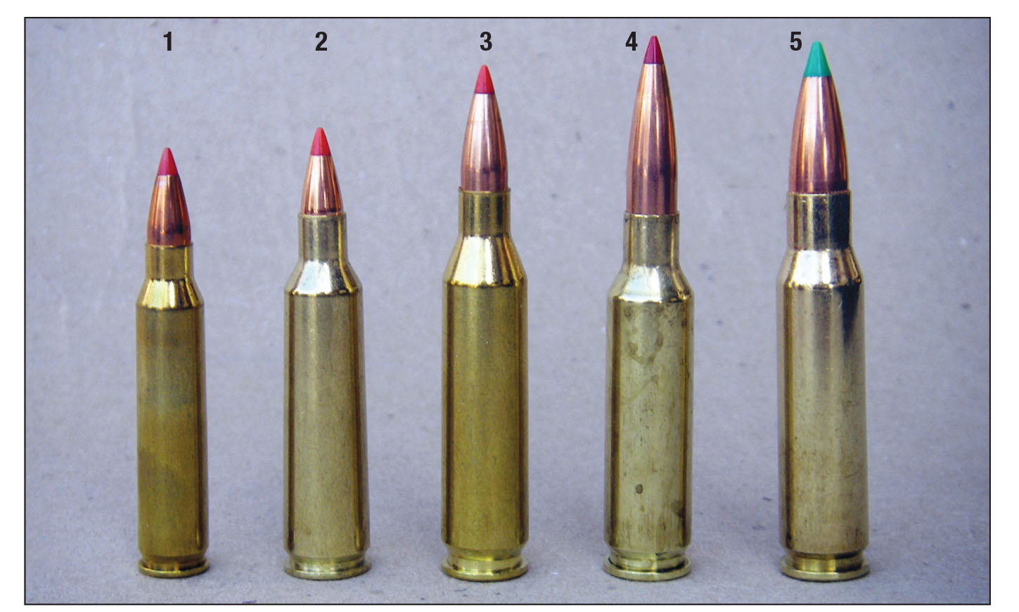 MGM barrels are offered in a variety of popular sporting cartridges, including the (1) .223 Remington, (2) .22-250 Remington, (3) .243 Winchester, (4) 6.5 Creedmoor, (5) .308 Winchester and many others.